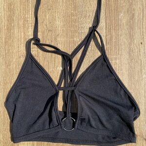 Romwe Black Ribbed Top